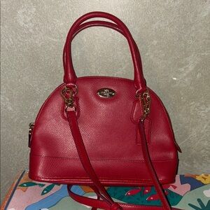 Coach Red Leather Women's Bag Cora cross grain domed satchel